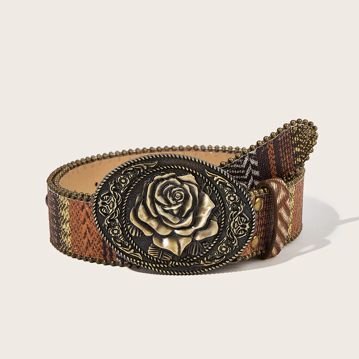 Western Romantic Rose Oval Buckle Braided Belt - Image 3