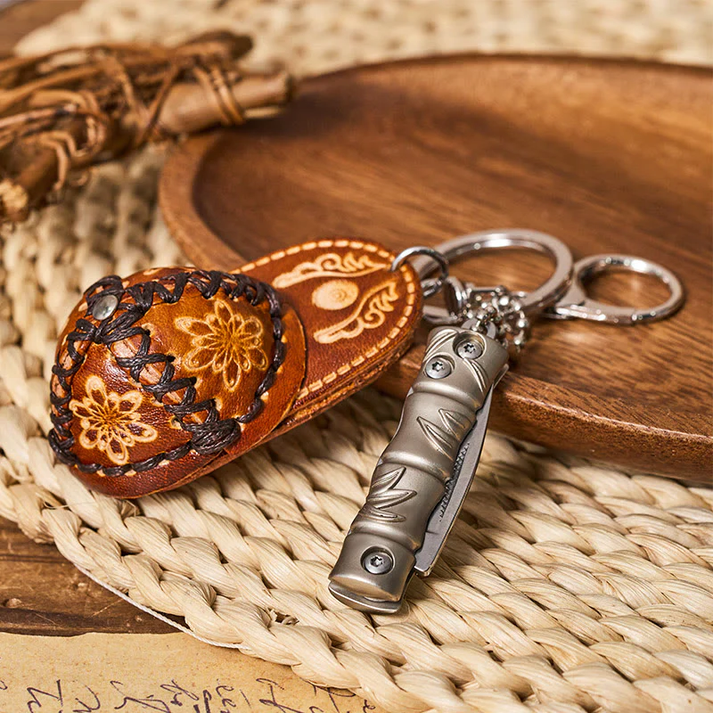 Western Silver Folding Knife Cowboy Hat Pendant Keychain - Image 8