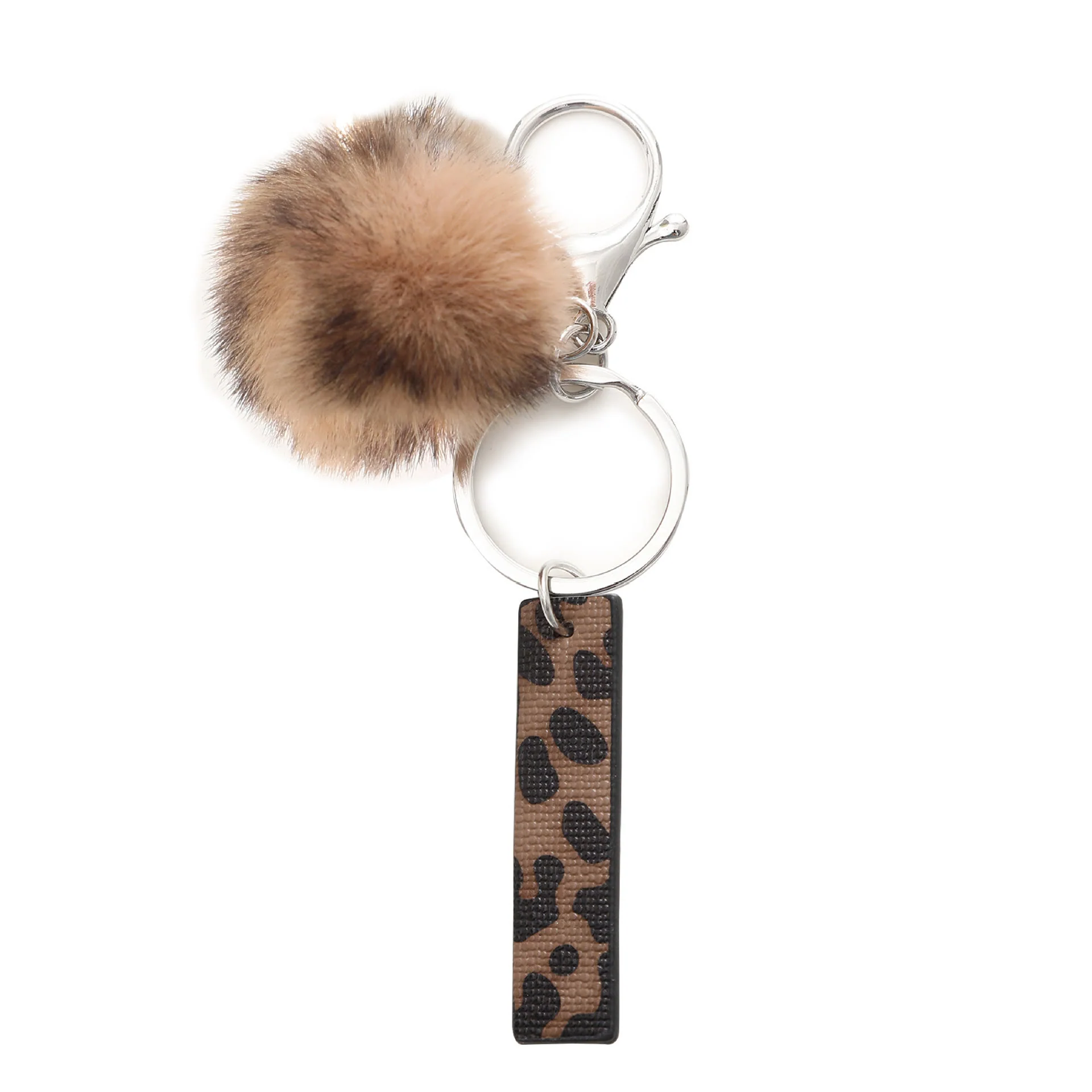 Western Style Leopard Print Letter Leather Keychain With Plush Ball - Image 11