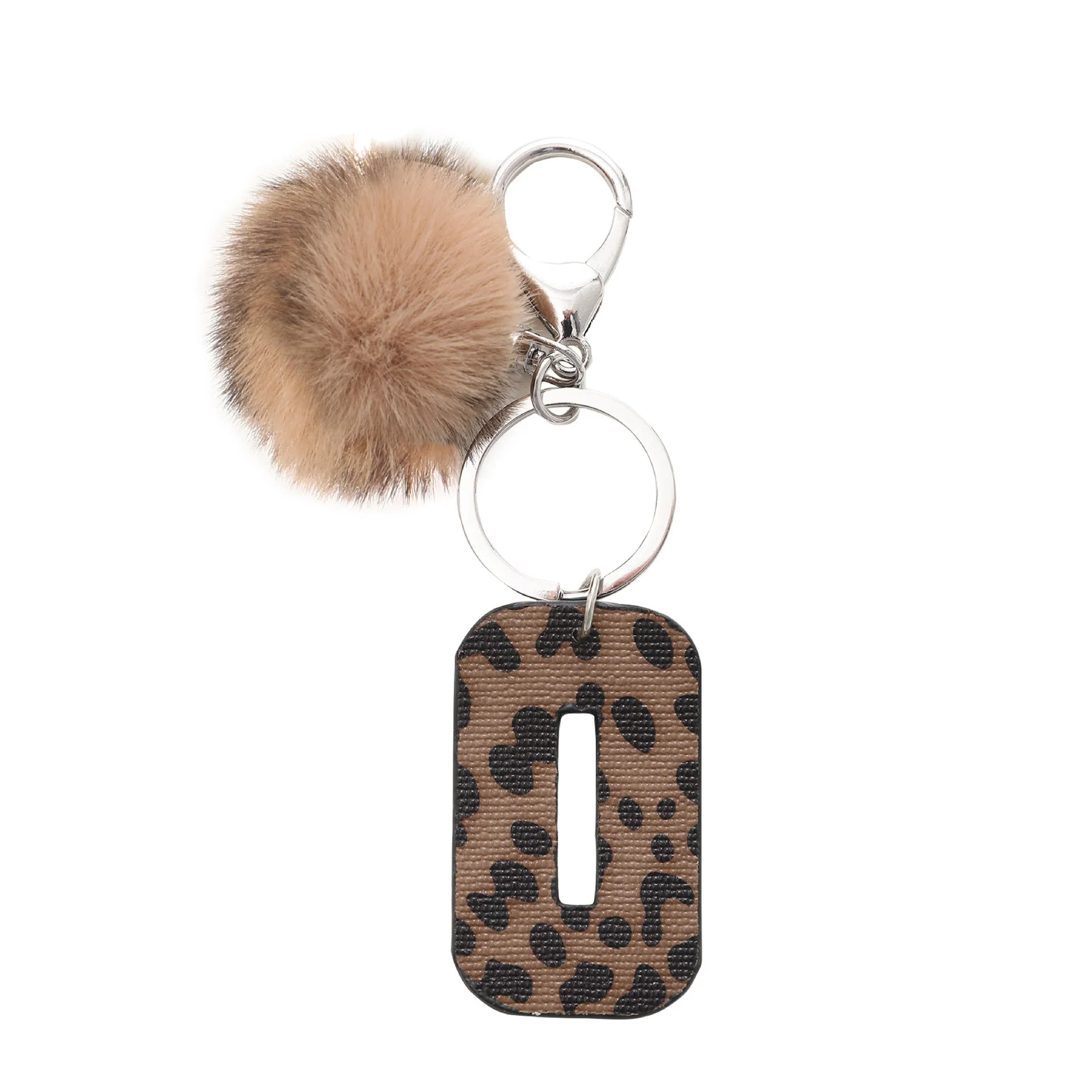 Western Style Leopard Print Letter Leather Keychain With Plush Ball - Image 17