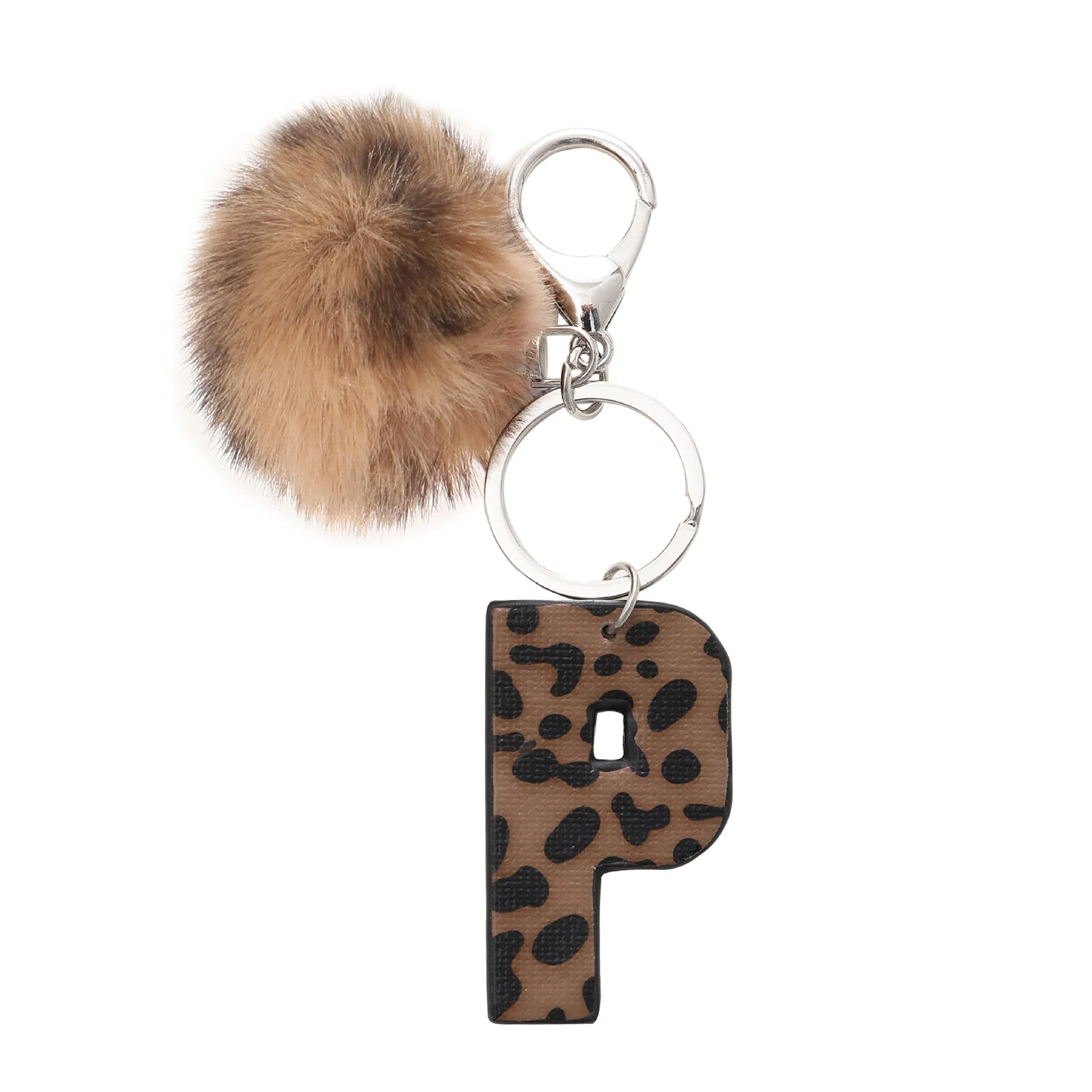 Western Style Leopard Print Letter Leather Keychain With Plush Ball - Image 18