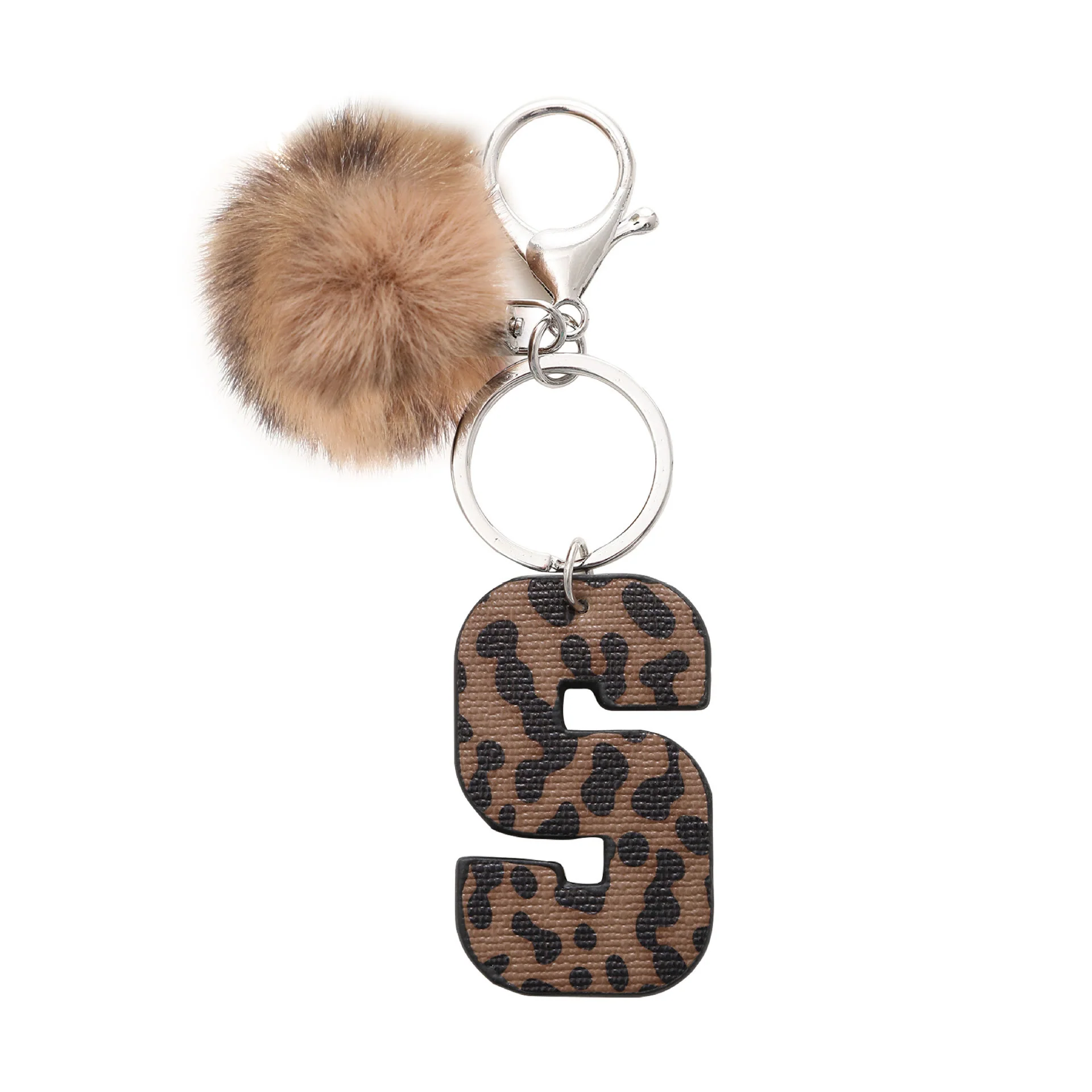 Western Style Leopard Print Letter Leather Keychain With Plush Ball - Image 21