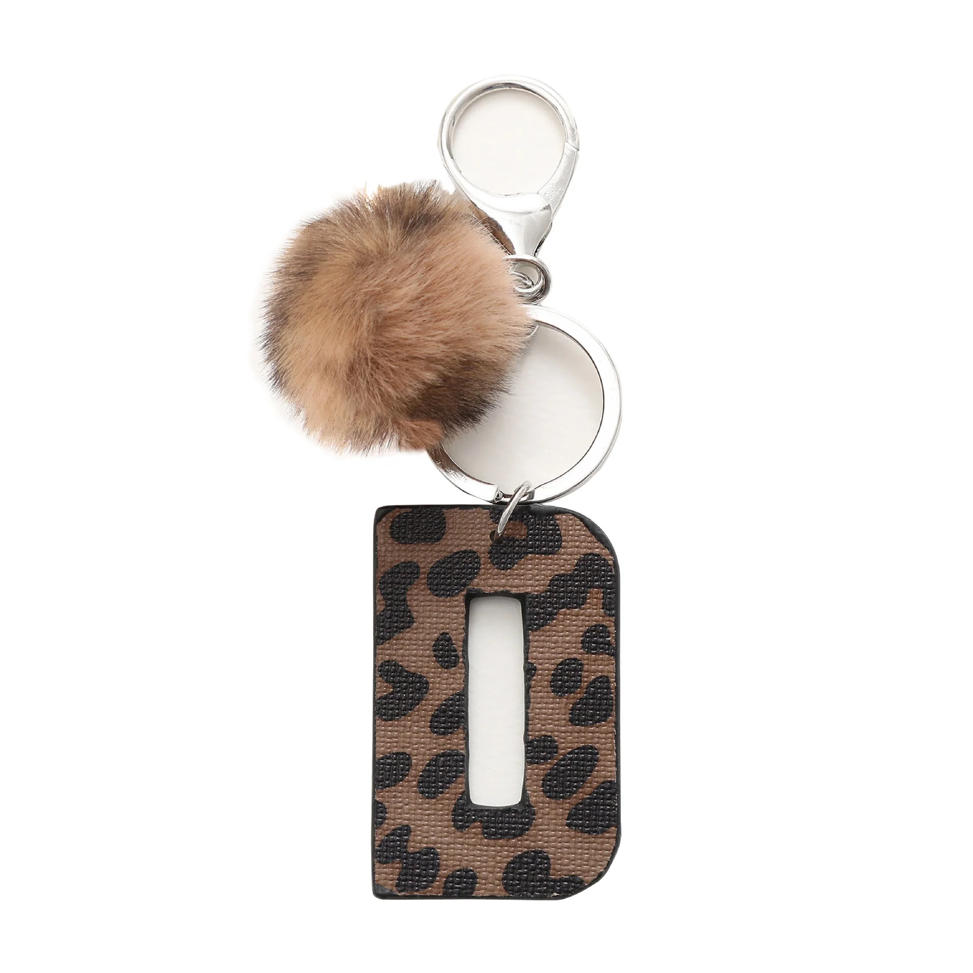Western Style Leopard Print Letter Leather Keychain With Plush Ball - Image 6