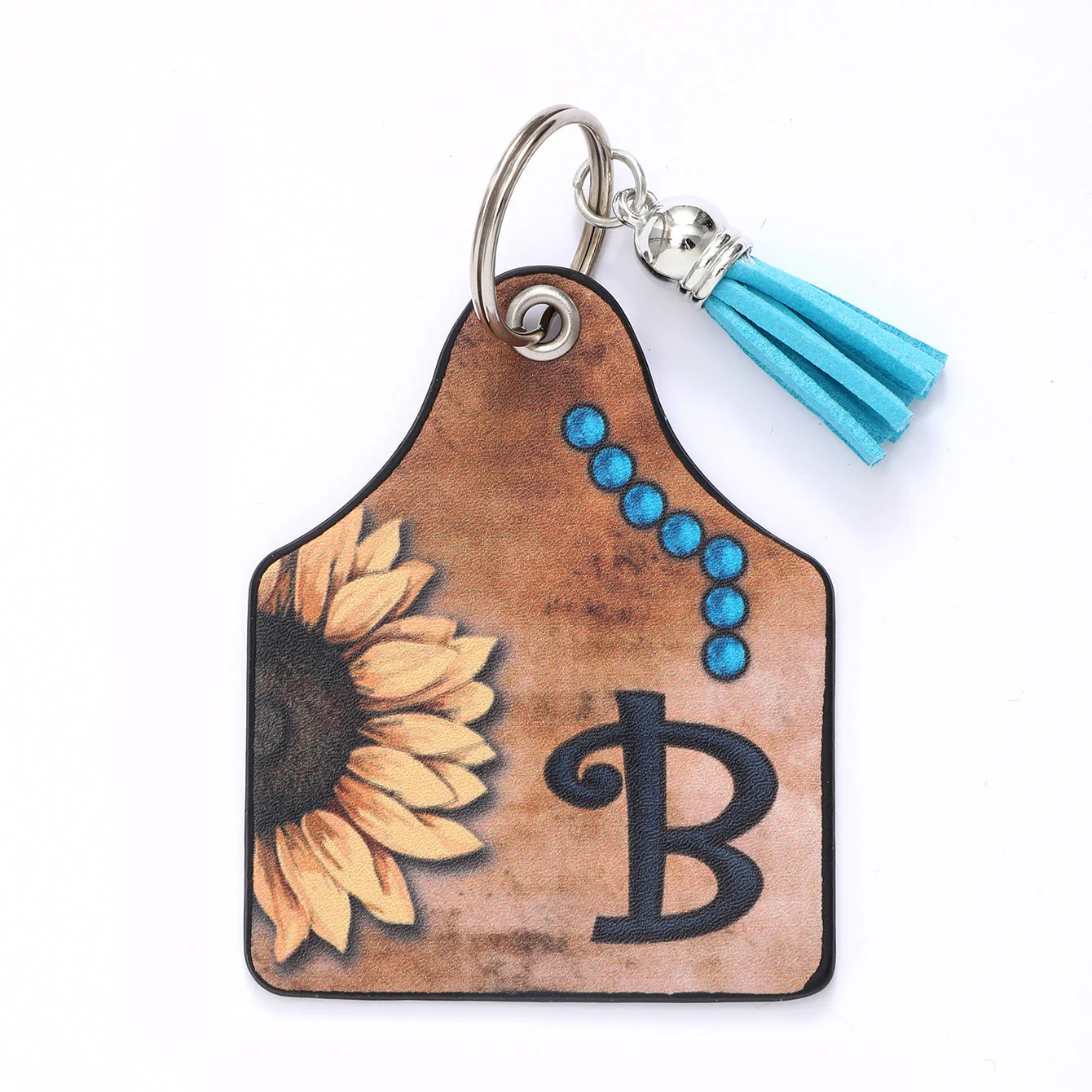 Western Style Sunflower&Letter Tassel Leather Keychain - Image 4