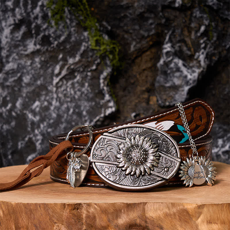 Western Sunflower DIY Hidden Knife Belt Buckle Necklace Keychain Bundle Set - Image 10