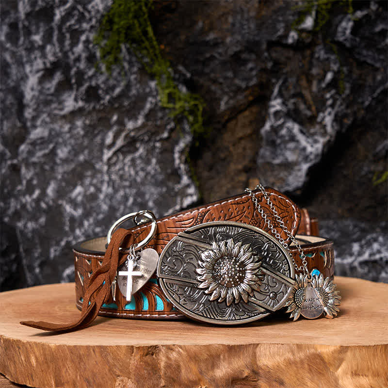 Western Sunflower DIY Hidden Knife Belt Buckle Necklace Keychain Bundle Set - Image 6