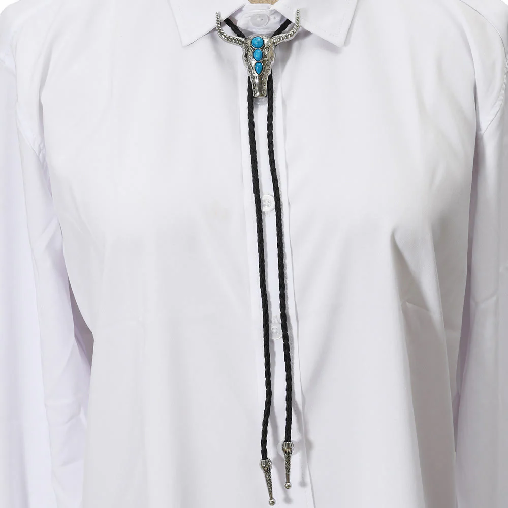 Western Turquoise Bull Pendant Bolo Tie - Image 2