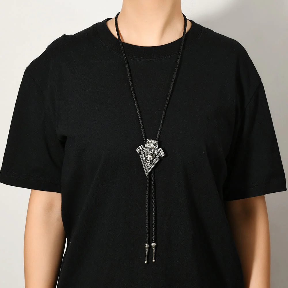 Western Vintage Tiger Skull With Sharp Teeth Bolo Tie - Image 2