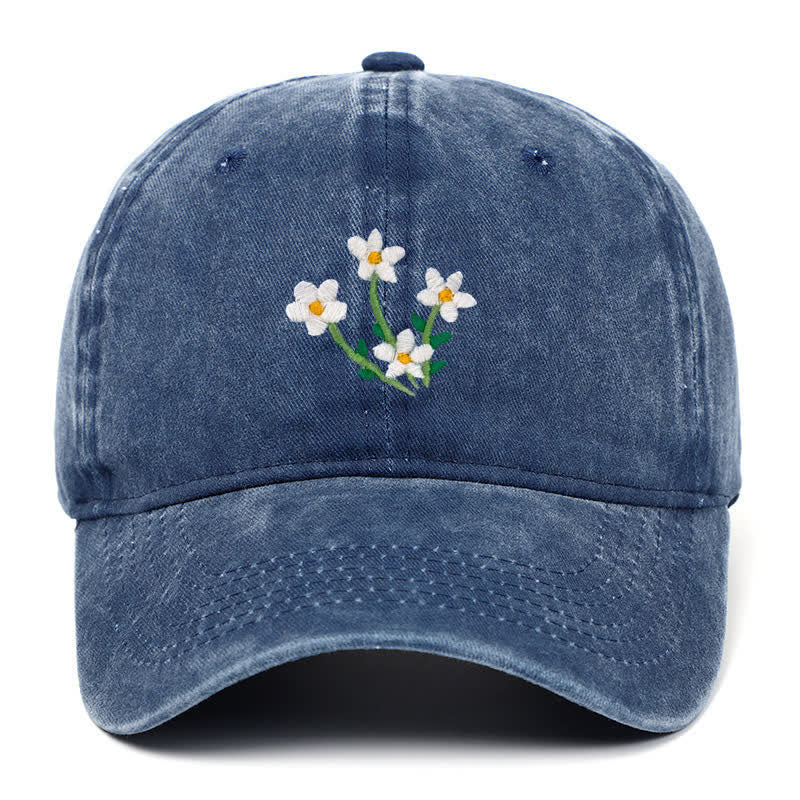 White Flowers Embroidery Floral Adjustable Baseball Cap - Image 5
