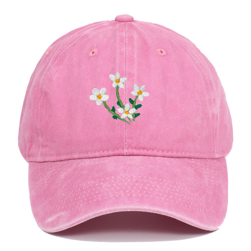 White Flowers Embroidery Floral Adjustable Baseball Cap - Image 9