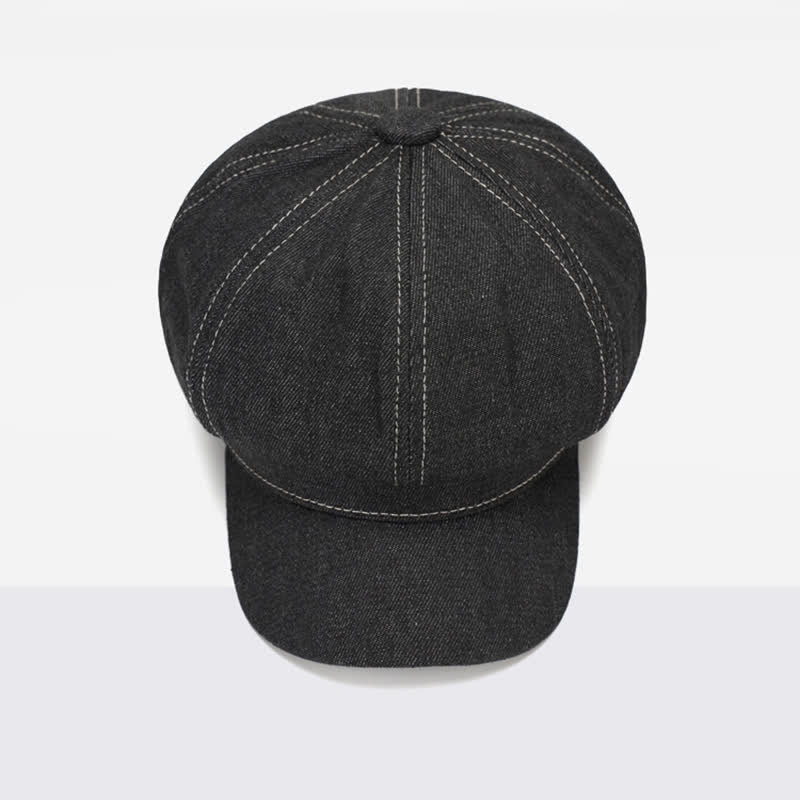 White Line Denim Newsboy Visor Beret Hat - Image 6
