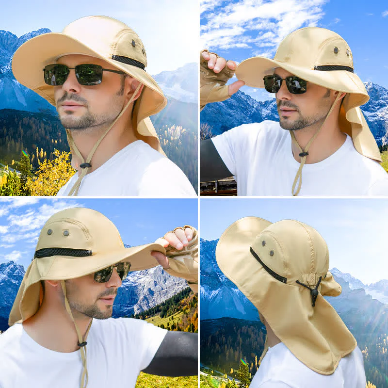 Wide Brim Sun Protection Bucket Hat With Neck Flap - Image 6