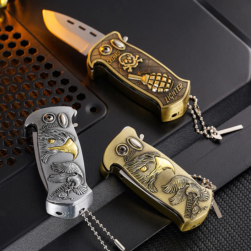 Windproof Metal Foldable Knife Jet Torch Refillable Butane Lighter - Image 3