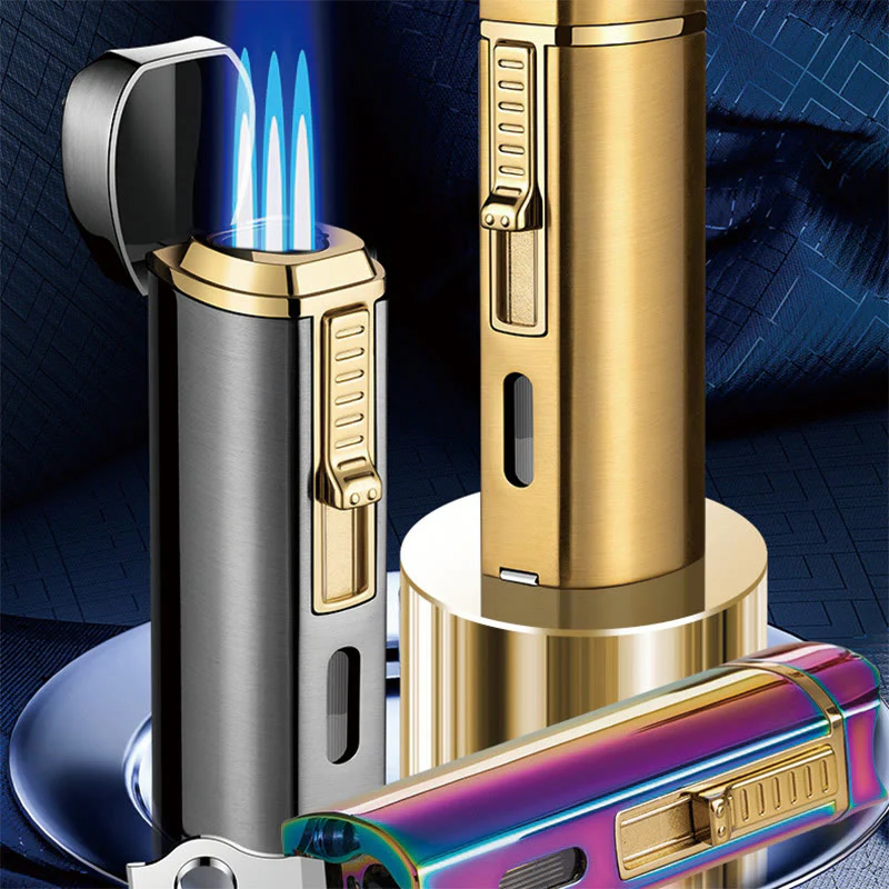 Windproof Triple Burner Lighter With Folding Cigar Cutter - Image 7