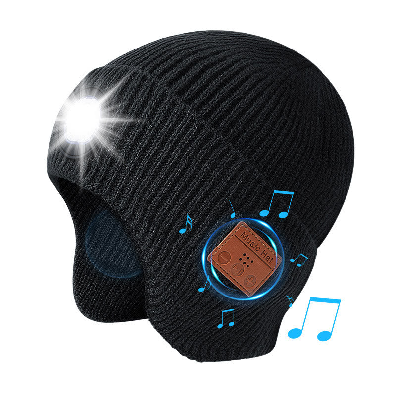 Winter Bluetooth Music Lighting Knitted Beanie Hat Detachable