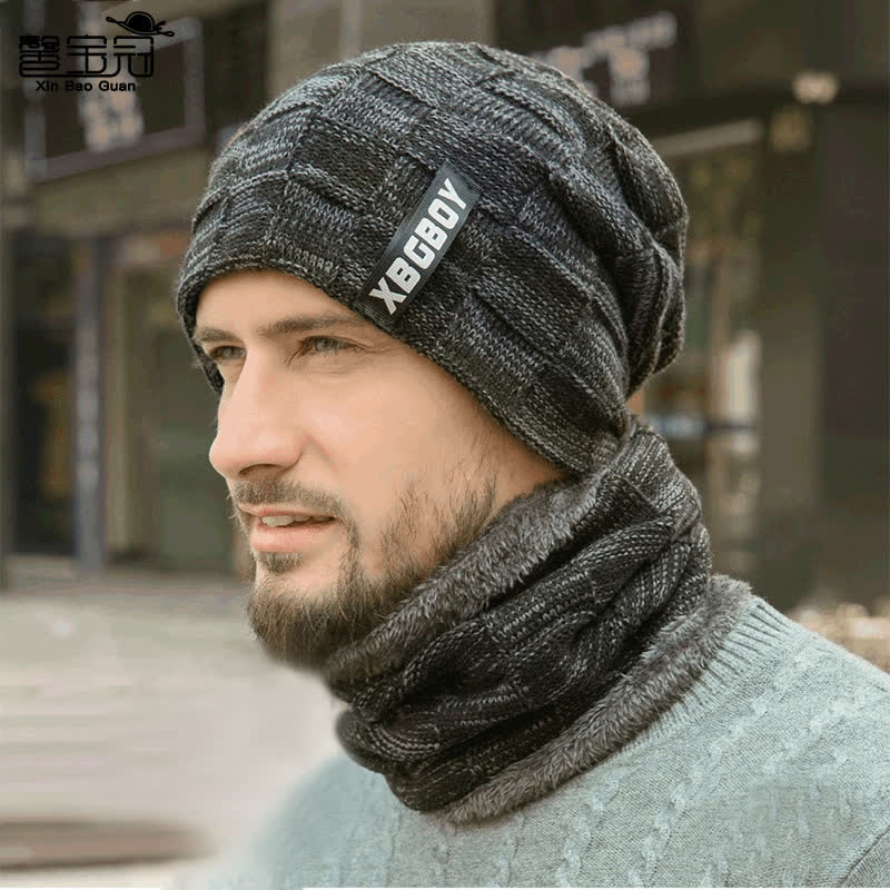 Winter Plaid Knit Beanie Hat Scarf Set - Image 4