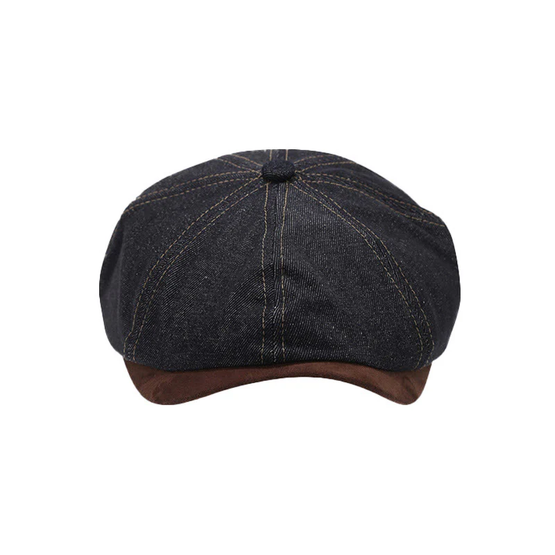 Winter Retro Denim Contrast Brim Men's Beret Hat - Image 2