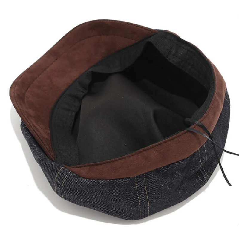 Winter Retro Denim Contrast Brim Men's Beret Hat - Image 4
