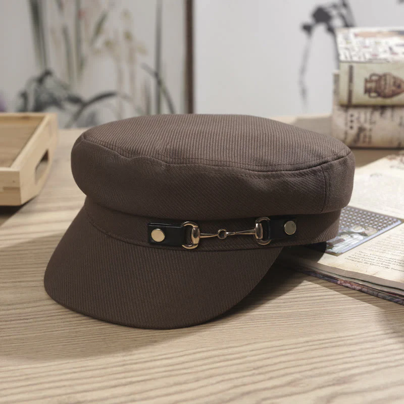 Winter Women's Flat Topped Beret Hat With Brim Buckle - Image 3