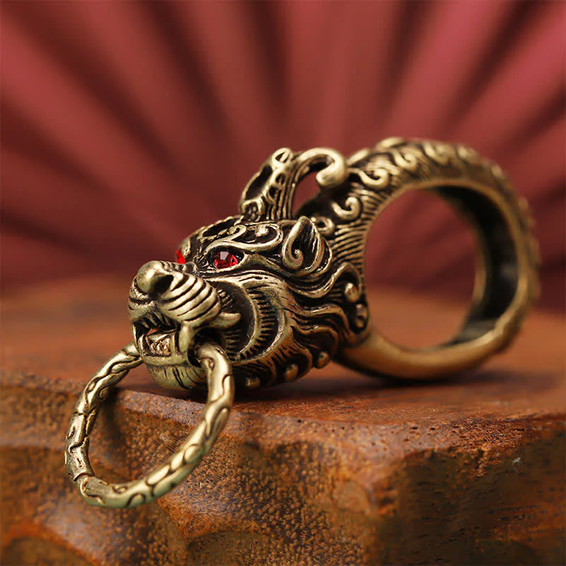 Wolf Head Red Eyes Solid Brass Keychain - Image 3