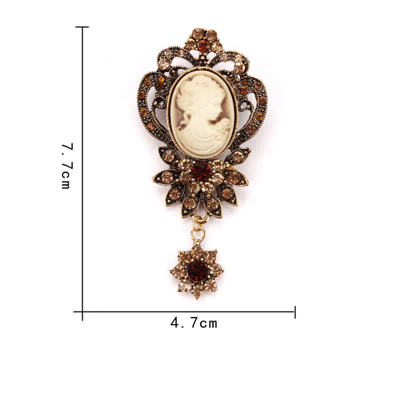 Women's Antique Cameo Lady Flower Brooch - Image 4