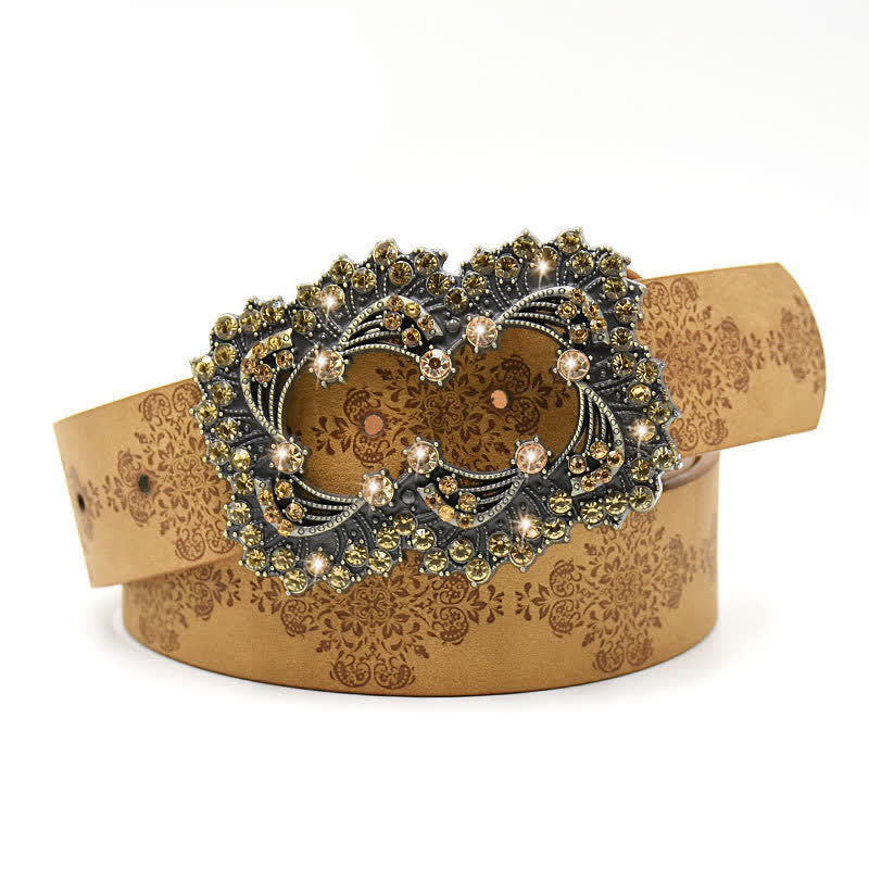 Women's Artificial Crystal Hollow Flower Buckle Leather Belt - Image 5