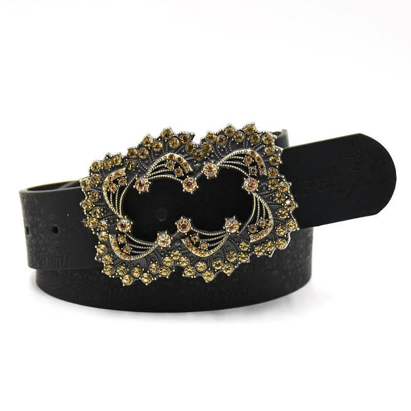 Women's Artificial Crystal Hollow Flower Buckle Leather Belt - Image 6