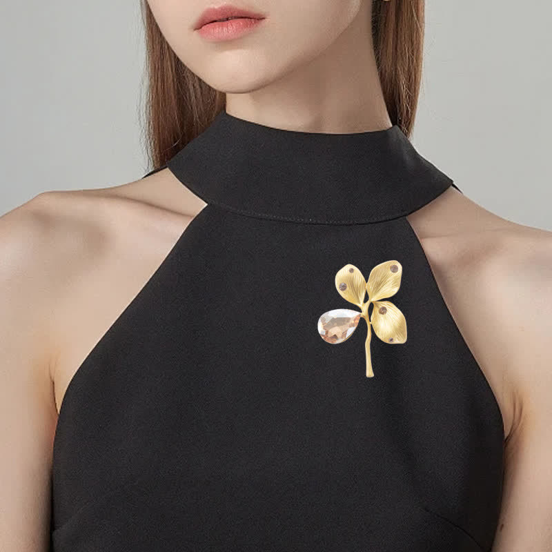 Women's Autumn Gold Maple Leaf Crystal Brooch - Image 2