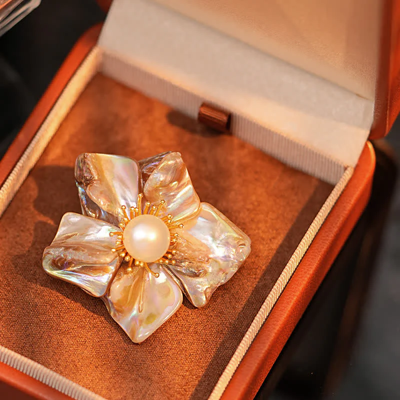 Women's Baroque Pearl Asymmetric Flower Brooch - Image 3