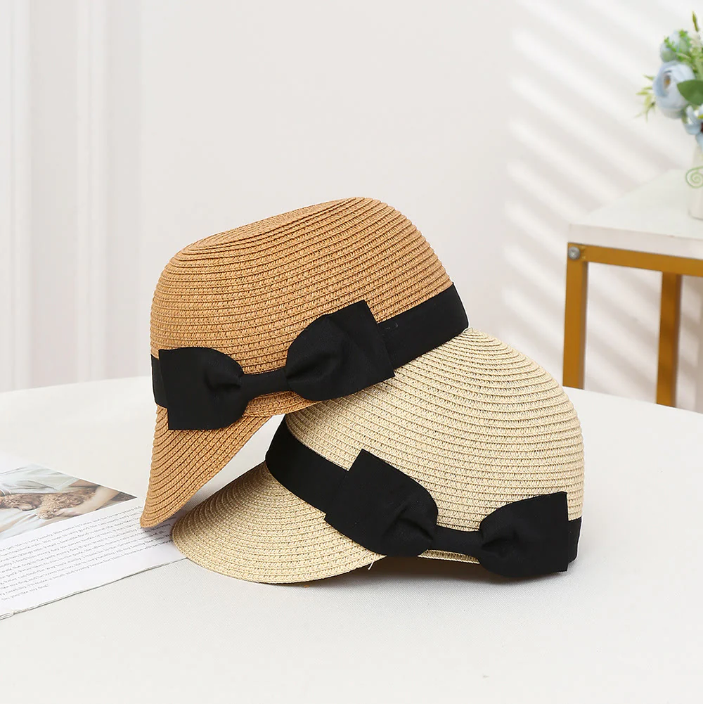 Women's Black Bow Accent Straw Equestrian Hat - Image 3