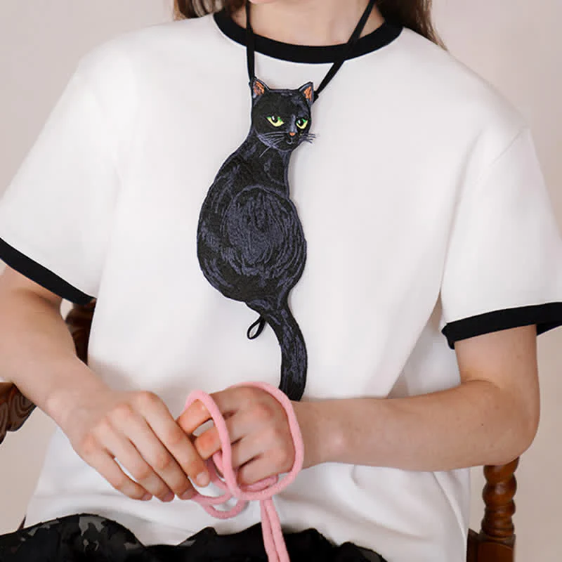 Women's Cool Black Cat Zipper Necktie - Image 3