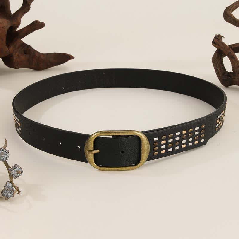 Women's Black Heavy Metal Rivet Leather Belt - Image 4