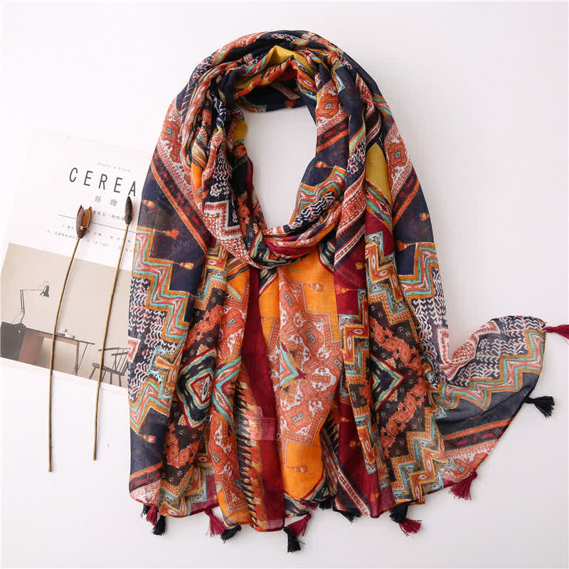 Women's Bohemian Print Floral Tassel Scarf - Image 10