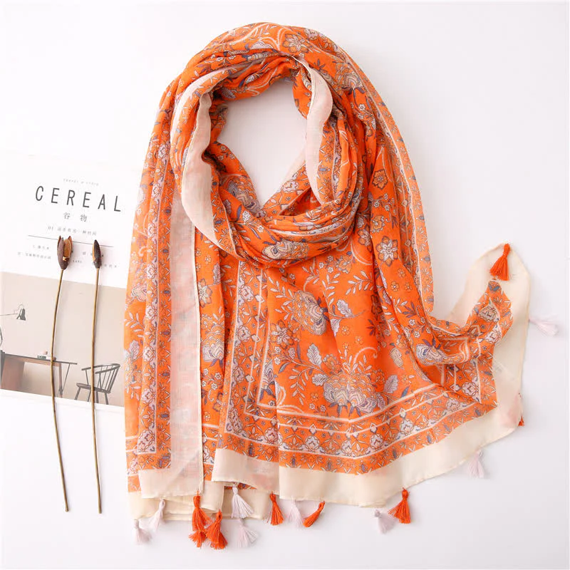 Women's Bohemian Print Floral Tassel Scarf - Image 16