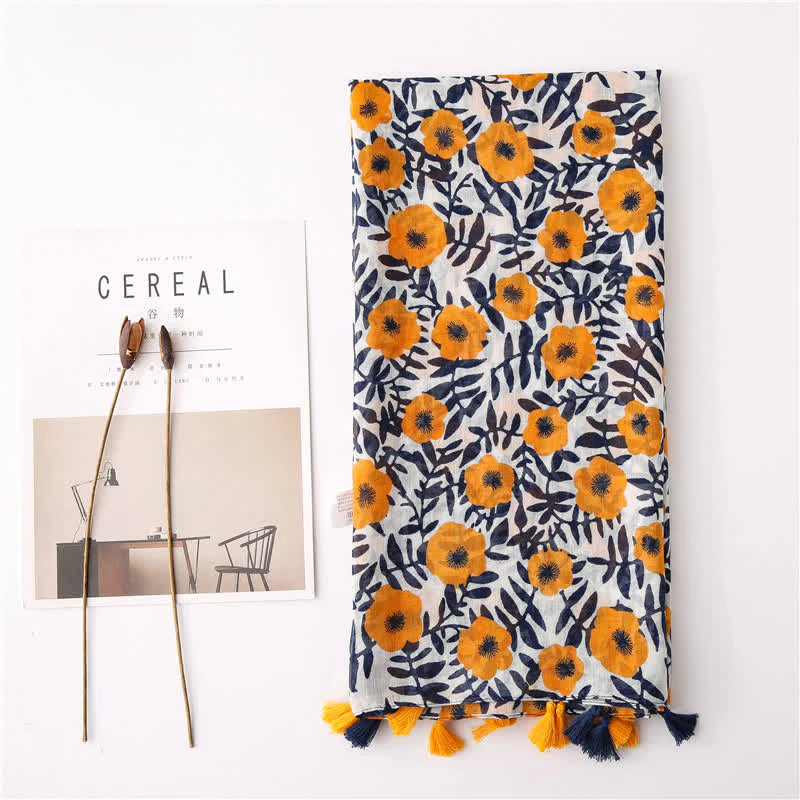 Women's Bohemian Print Floral Tassel Scarf - Image 2