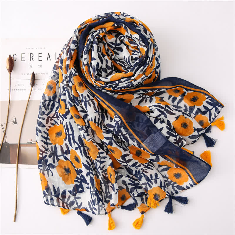 Women's Bohemian Print Floral Tassel Scarf - Image 3