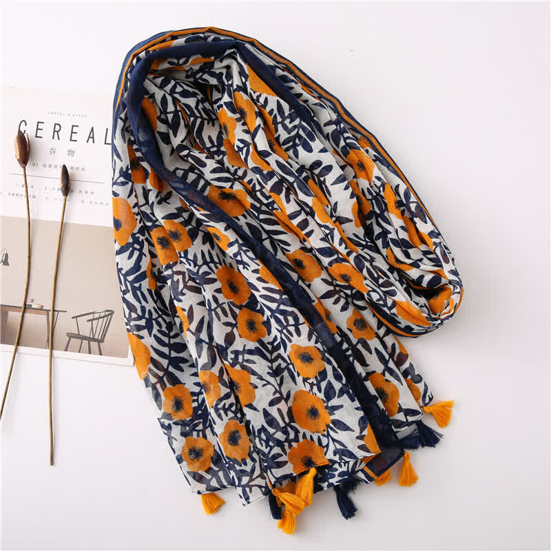 Women's Bohemian Print Floral Tassel Scarf - Image 4