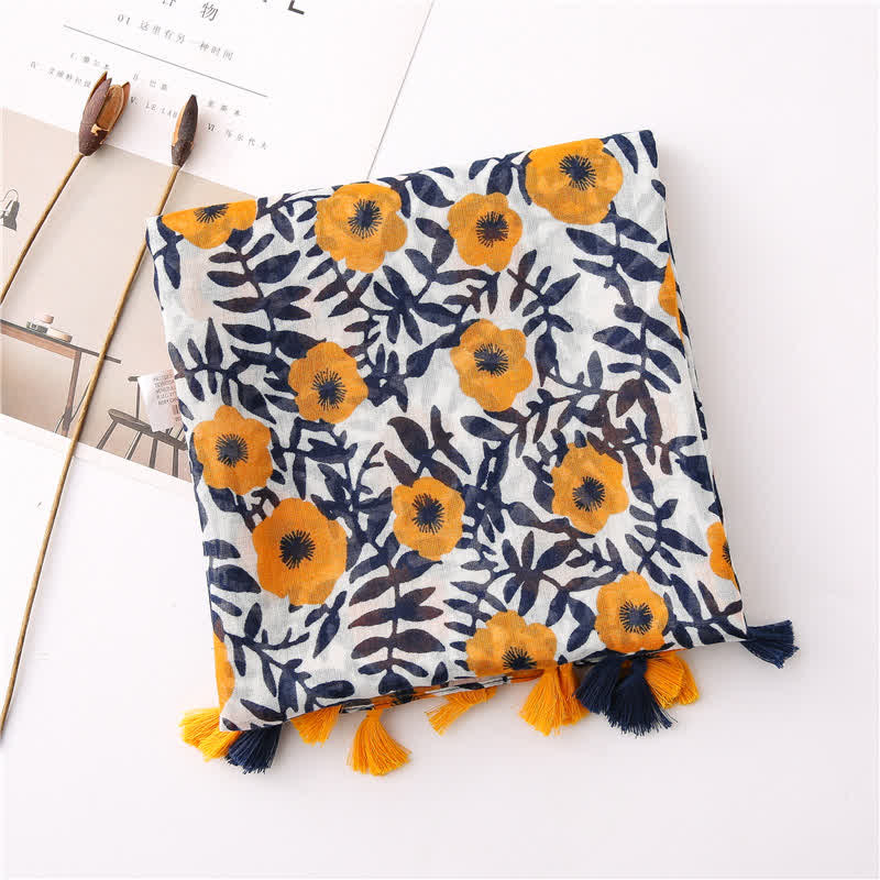 Women's Bohemian Print Floral Tassel Scarf - Image 5
