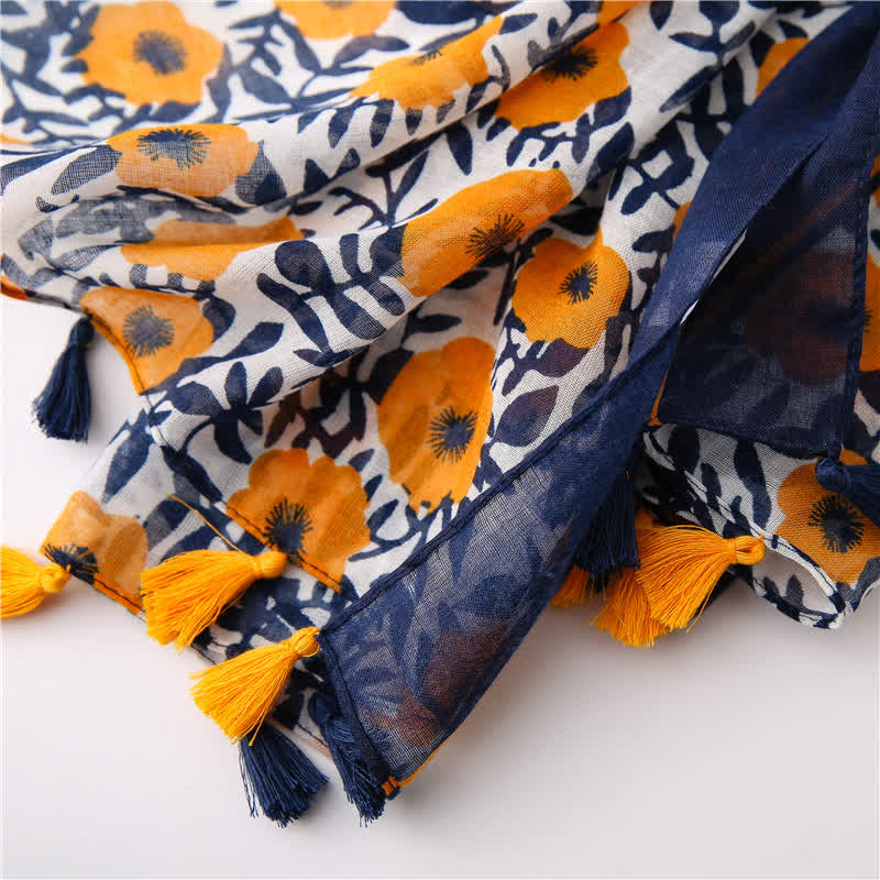 Women's Bohemian Print Floral Tassel Scarf - Image 9
