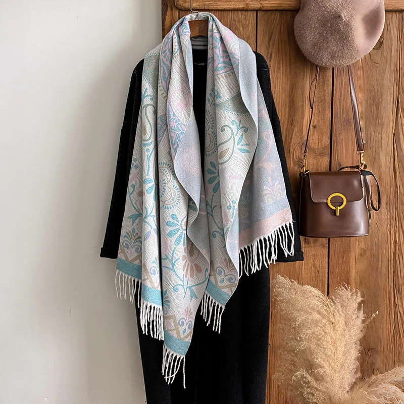 Women's Bohemian Style Printed Tassels Winter Warm Shawl Scarf - Image 12