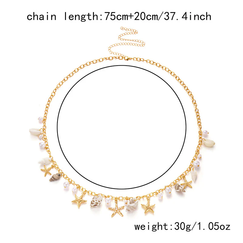 Women's Bohemian Summer Starfish Conch Shell Faux Pearl Waist Chain - Image 4