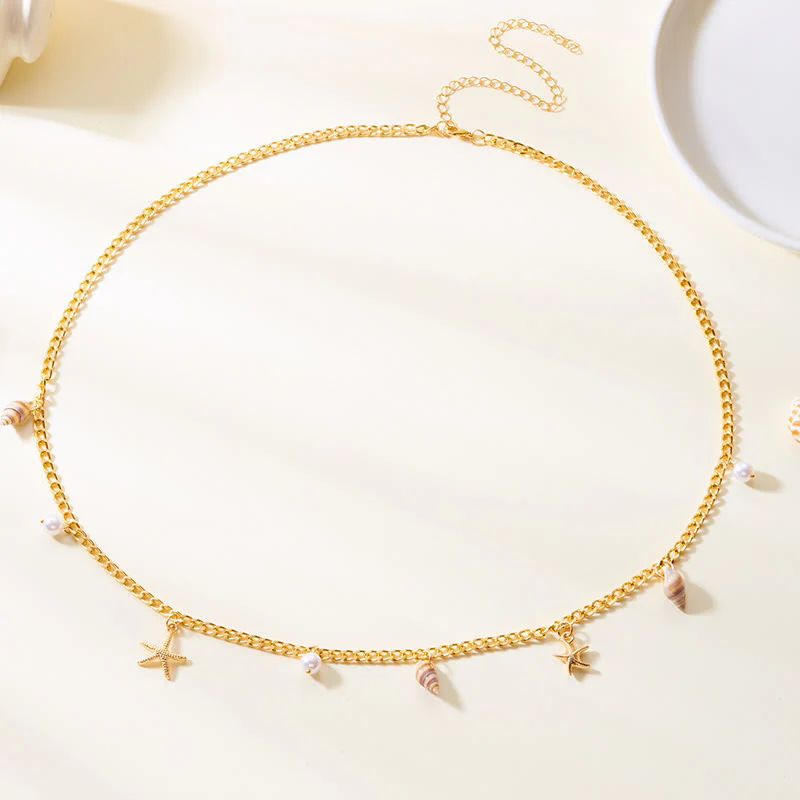 Women's Bohemian Summer Starfish Conch Shell Faux Pearl Waist Chain - Image 7