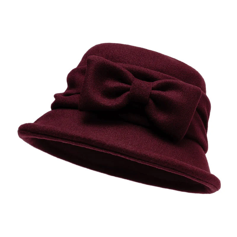 Women's Bowknot Decor Soft Felt Bucket Hat - Image 10
