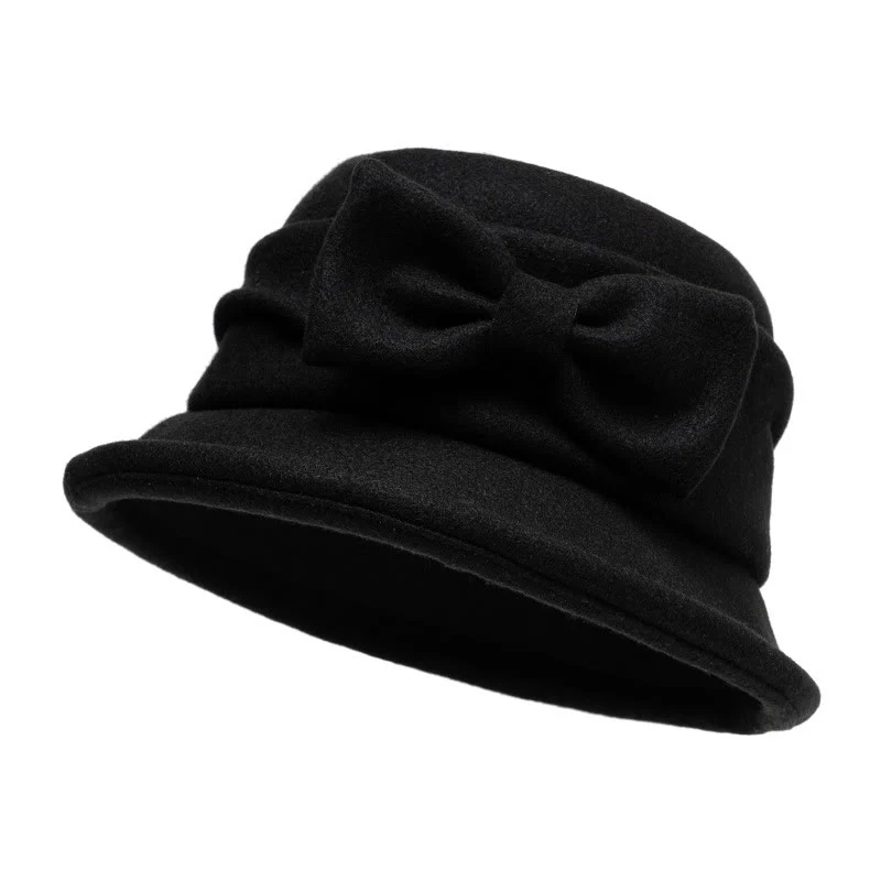 Women's Bowknot Decor Soft Felt Bucket Hat - Image 11