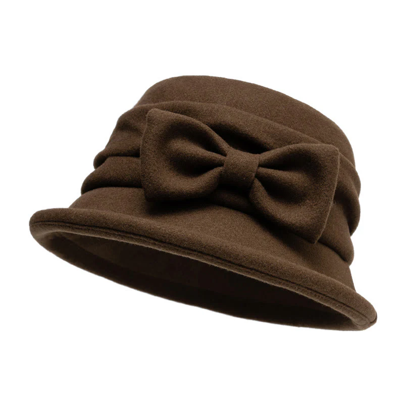 Women's Bowknot Decor Soft Felt Bucket Hat - Image 12