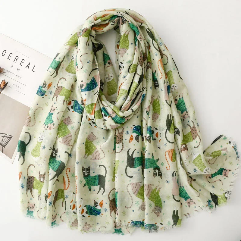 Women's Cat Kitten Printed Lightweight Thin Scarf - Image 10