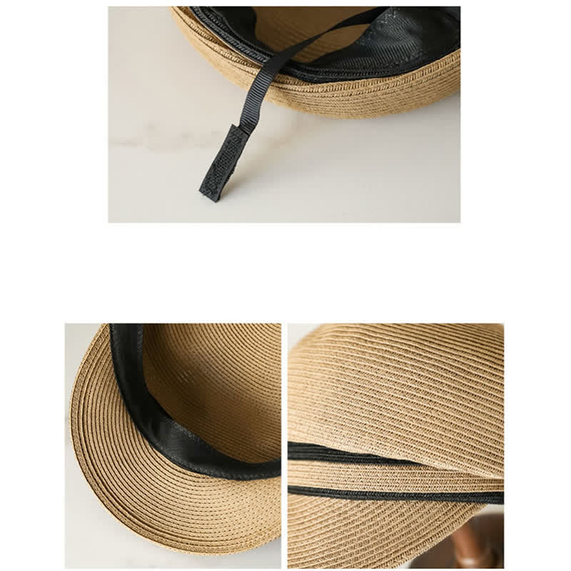 Women's Classic Striped Woven Visor Beach Straw Newsboy Hat - Image 4