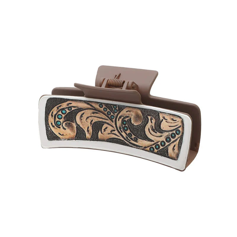 Women's Cowgirl Style Cactus Print Coffee Hair Claw Clip - Image 7