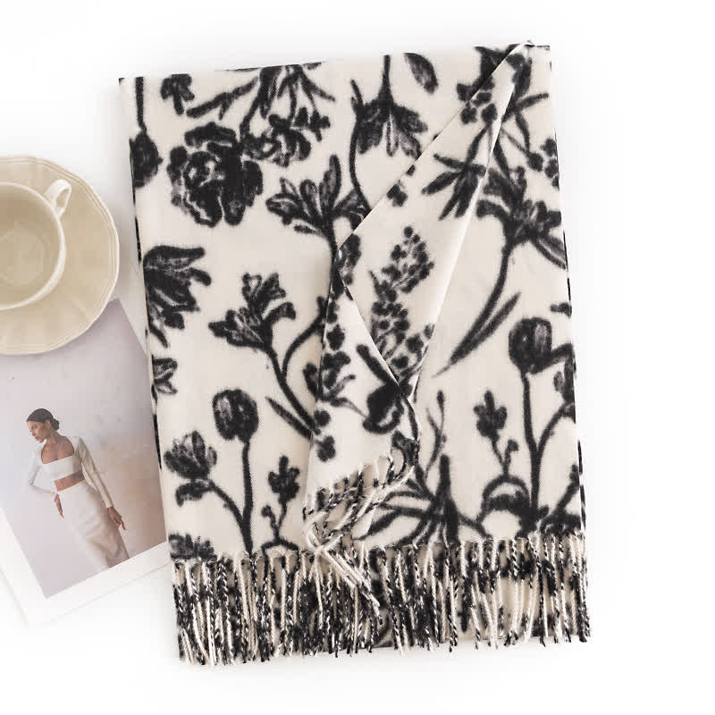 Women's Cream Sweet Flower Botanical Scarf - Image 15