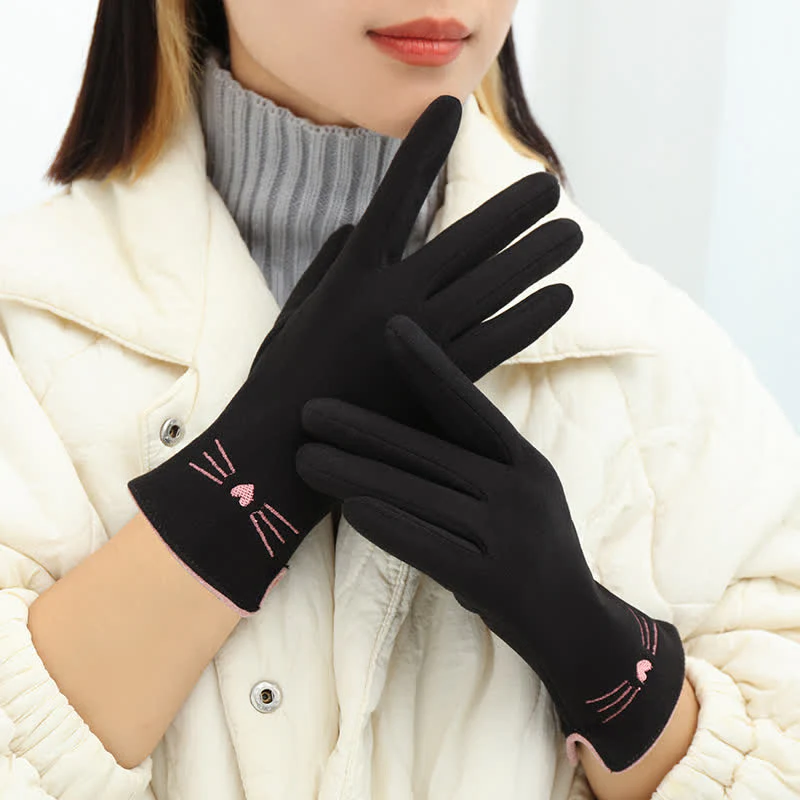 Women's Cute Cat Embroidery Screen Touch Finger Tip Gloves - Image 10